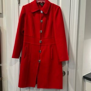 Etcetera rich red knee-length wool blend coat, size 10